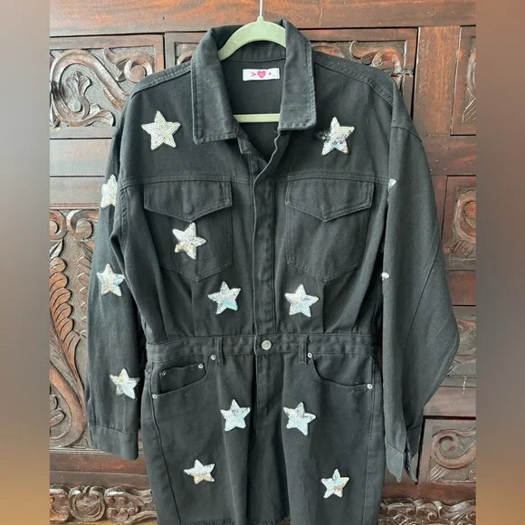 Buddy Love Black Star-Studded Jean Dress - Picture 4 of 9